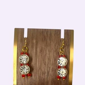 Gold-Tone Red & clear Crystal Drop Earrings